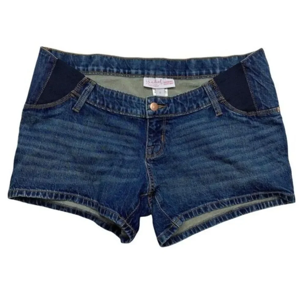 Maternity Side Panel Jean Shorts Women's 6 Small‎ Faded Blue Stretchy Denim NEW